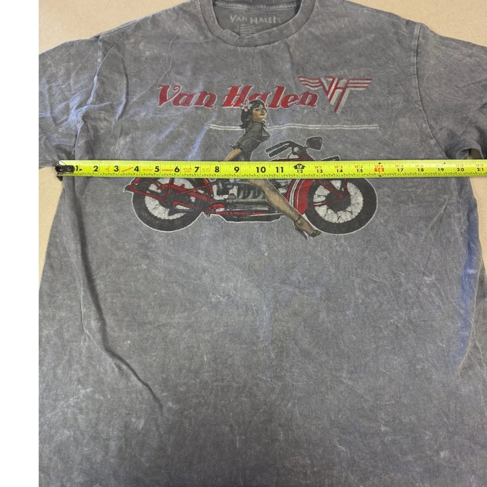 Van Halen Mens Pin Up Girl Motorcycle Graphic‎ T-Shirt Gray Mineral Wash Large